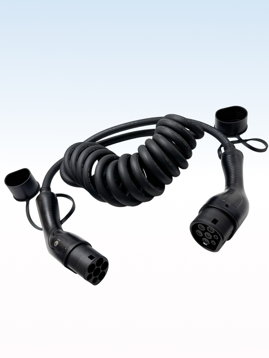 Зарядный кабель-спираль для зарядки электромобиля TYPE 2-TYPE 2 на 5 м и 22 кВт