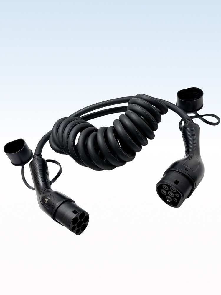 Зарядный кабель-спираль для зарядки электромобиля TYPE 2-TYPE 2 на 7 м и 22 кВт (трехфазный)