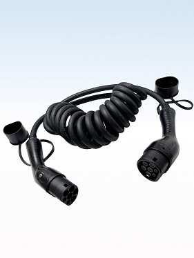 Зарядный кабель-спираль для зарядки электромобиля TYPE 2-TYPE 2 на 5 м и 22 кВт Зарядный кабель-спираль для зарядки электромобиля TYPE 2-TYPE 2 на 5 м и 22 кВт